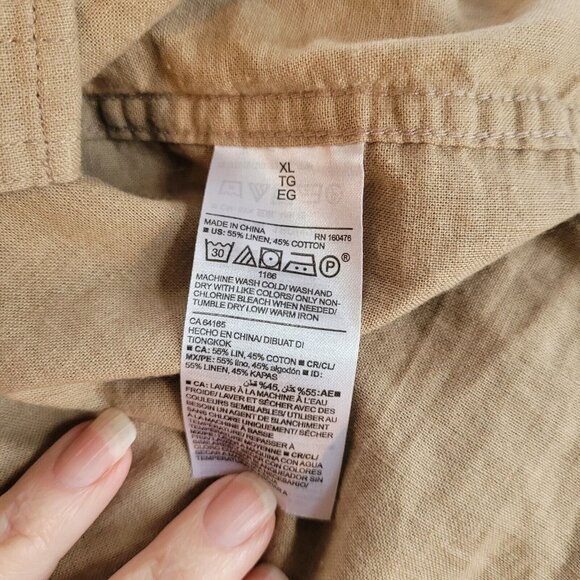 OLd Navy Mens Shirt Size XL Khaki Button Up Linen Blend Relaxed Fit Beach 17421 - Picture 4 of 10